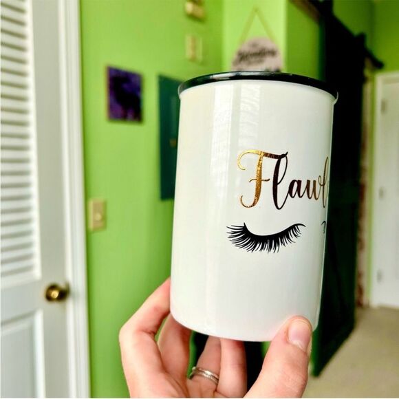 Eyelashes Beauty Make Up Brush Holder "Flawless" Ceramic Storage Jar Art - Picture 4 of 9